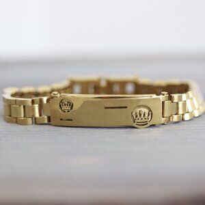 Crown Bar Style Watch Band Bracelet Chain 18k Gold Plated Stainless Steel